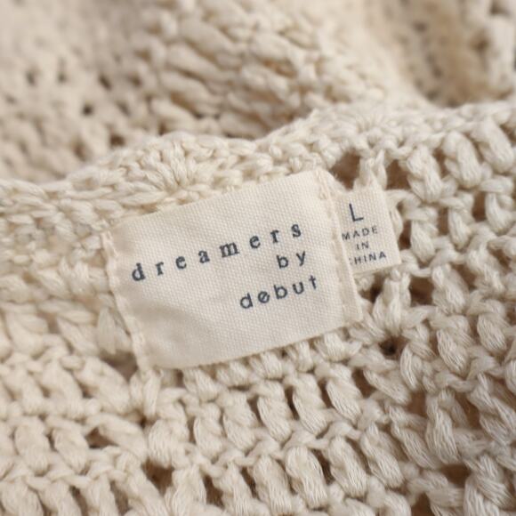 DREAMERS BY DEBUT NWT Button-Up Crochet Crop Tank Sweater Tan Women's L - Picture 7 of 9
